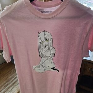 Pink Graphic Anime Girl Tee for Kids